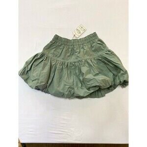 NewLine Green Poplin Pull-On Mini Skirt Ruffle Layered Elastic Waist Size M